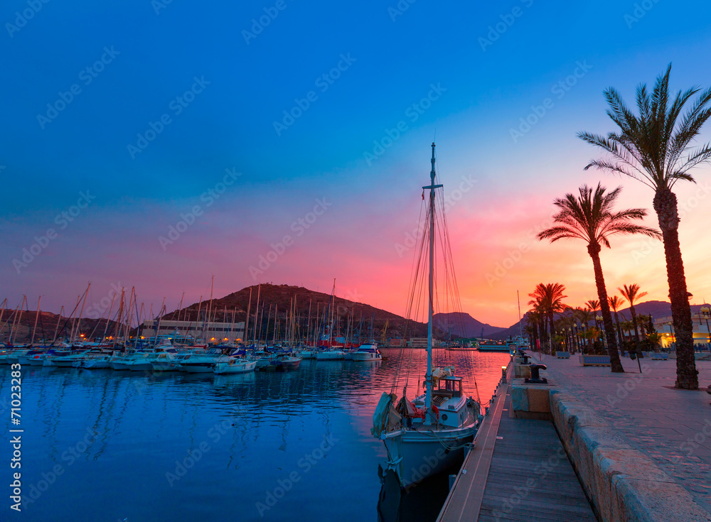 Cartagena Murcia port marina sunset in Spain