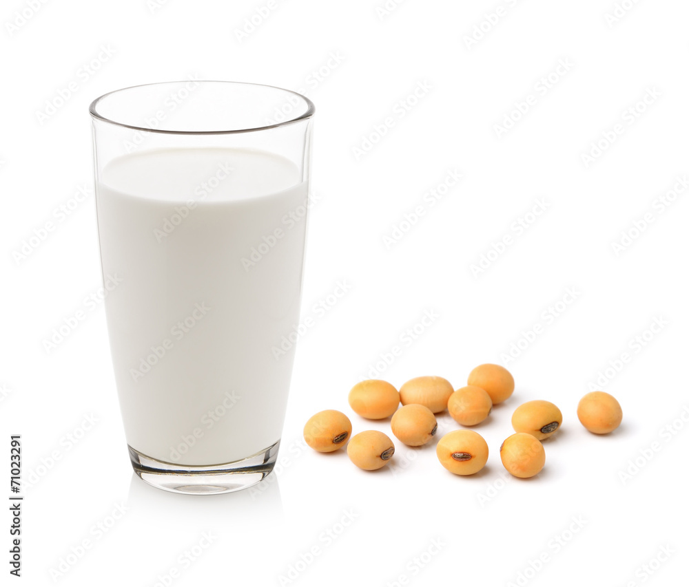 milk with soy beans on white background milk with soy beans on white background