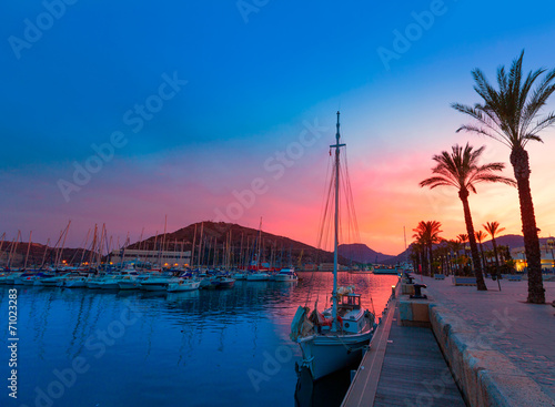 Cartagena Murcia port marina sunset in Spain