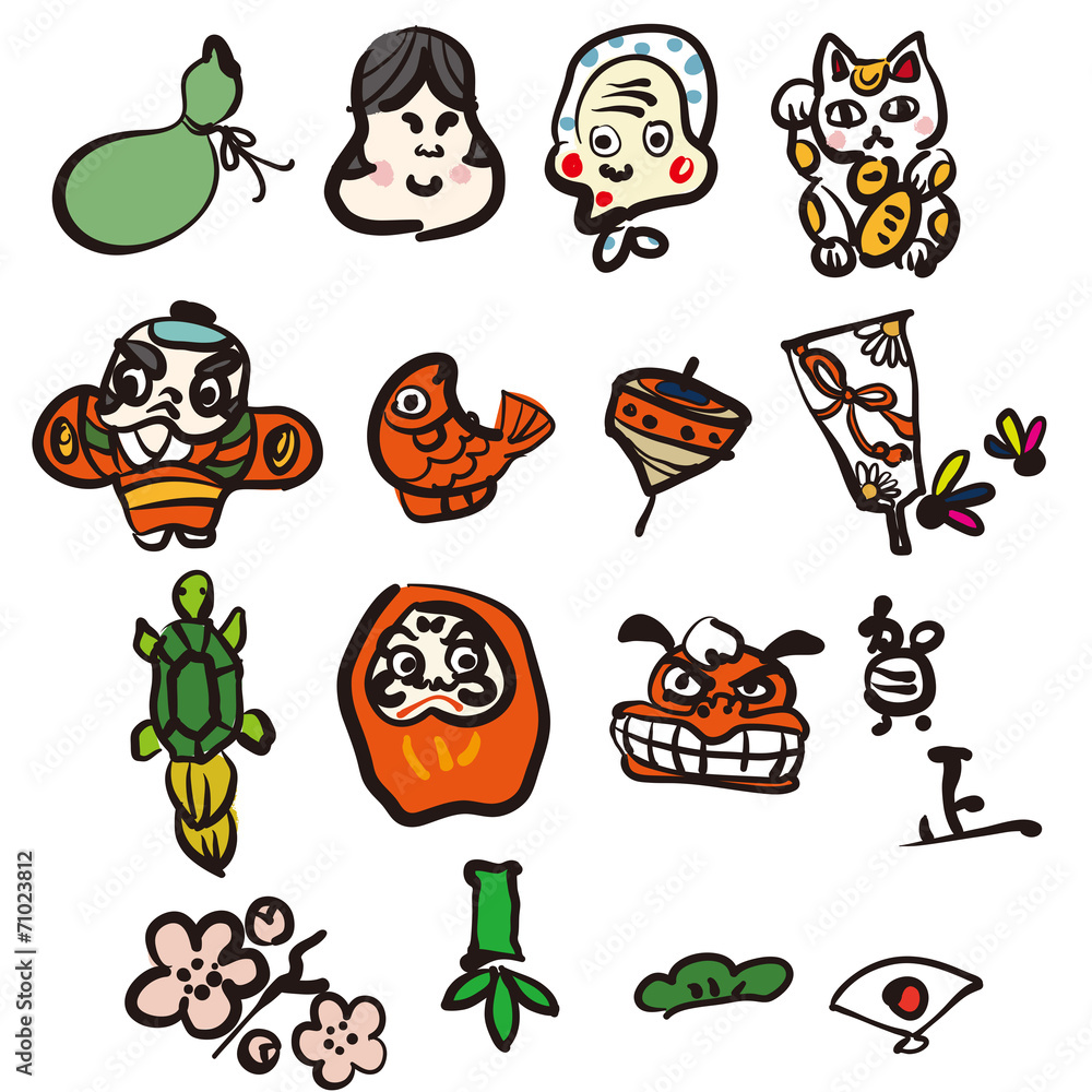 Obraz premium 縁起物手描きイラスト カラー