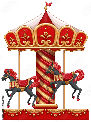 A carousel ride with horses