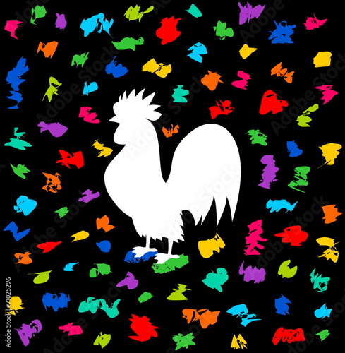 a rooster of festival under a barrage of color