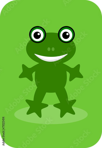 a happy green frog on a green background