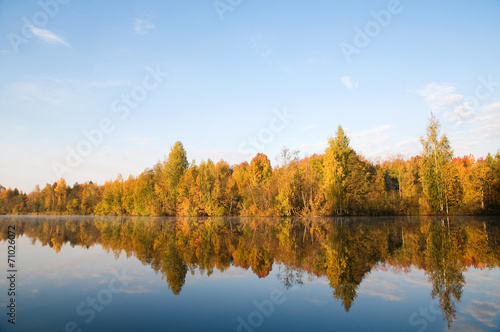 Осенний лес на берегу реки © papagoshi
