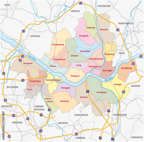 seoul road and administrative map