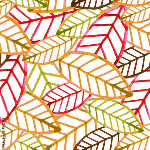 Watercolor vector seamless pattern with colorful autumn leaves.