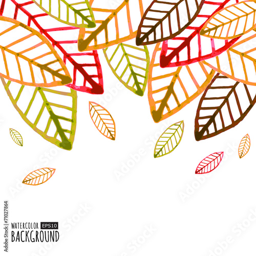 Watercolor vector background with colorful autumn leaves.