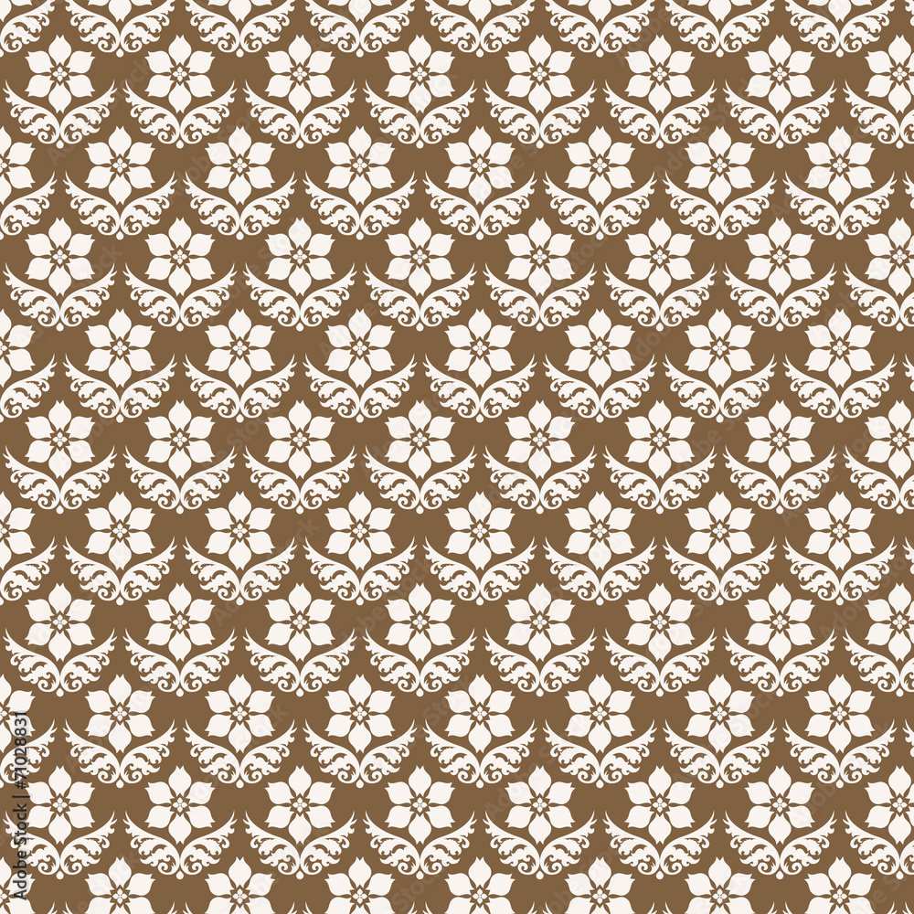 Brown Damask Flower Pattern on Pastel Background Brown Damask Flower Pattern on Pastel Background