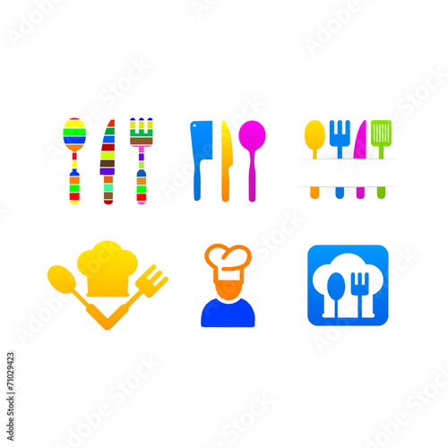 Kitchen set colored icons menu