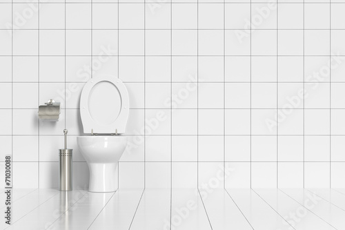 Geputzte Toilette im WC mit weißen Fliesen