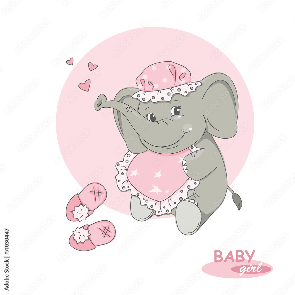 It's a girl ! Vector illustration of cute little elephant. It's a girl ! Vector illustration of cute little elephant.