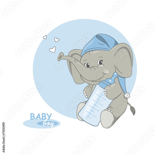 It's a boy! Vector illustration of cute little elephant.