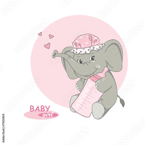 It's a girl ! Vector illustration of cute little elephant.