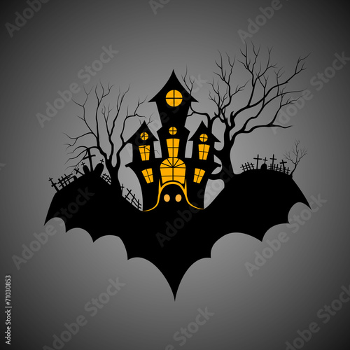 Haunted castle in scary Halloween night