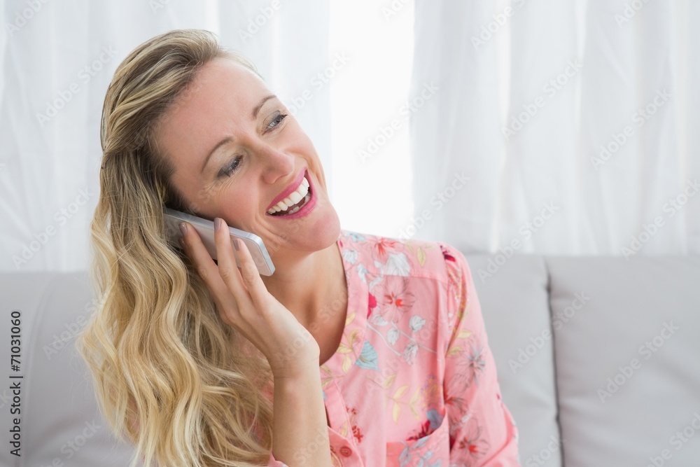 Pretty happy blonde phoning with mobile phone Pretty happy blonde phoning with mobile phone