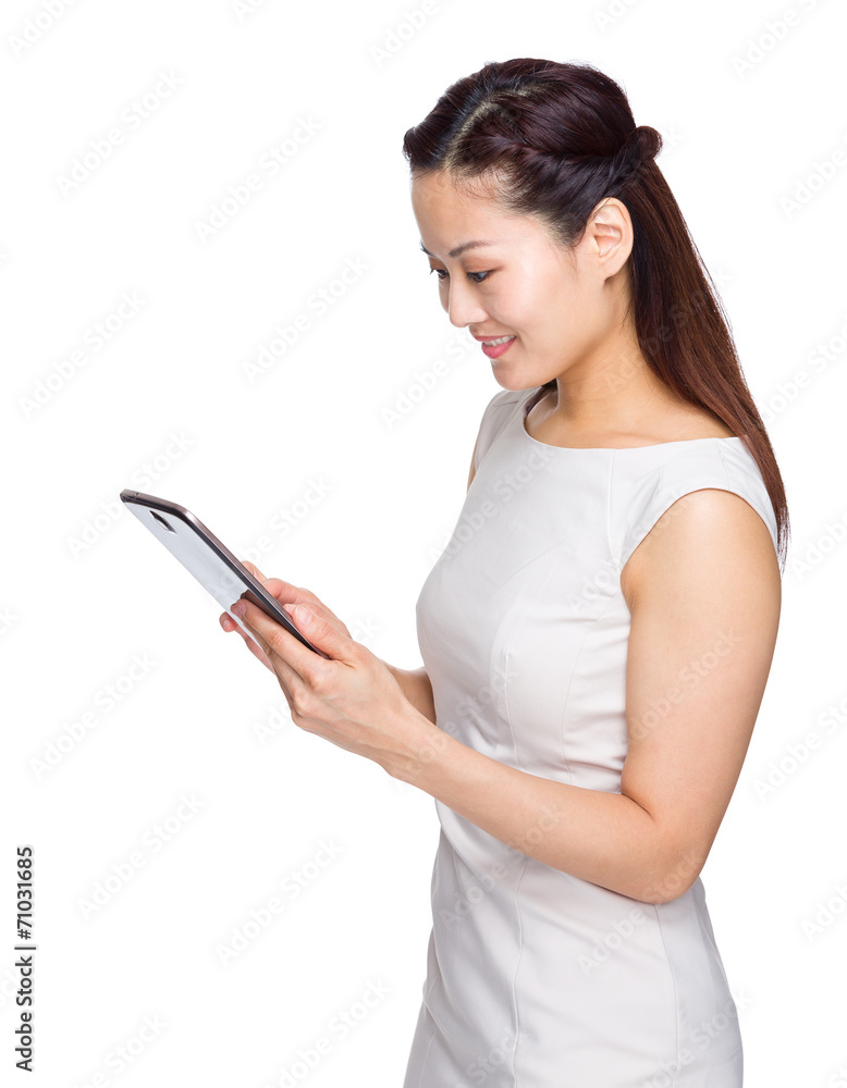 Woman touch on tablet Woman touch on tablet