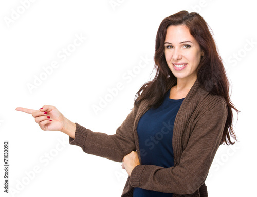 Woman with finger point aside