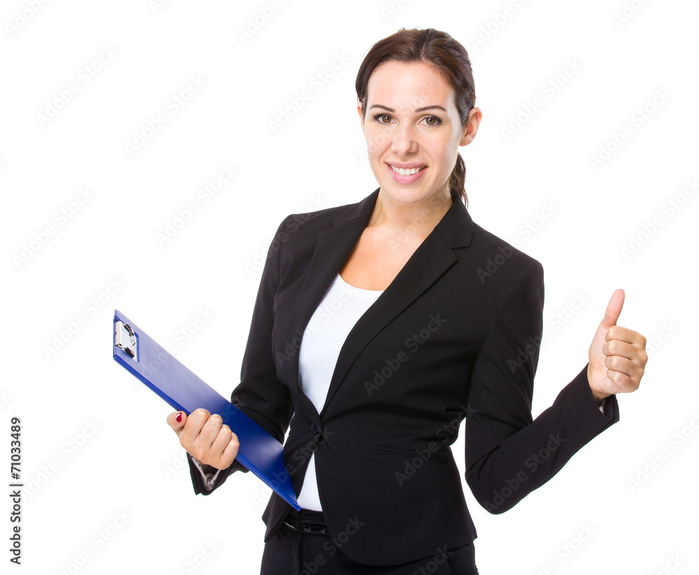 Business woman with clipboard and thumb up Business woman with clipboard and thumb up