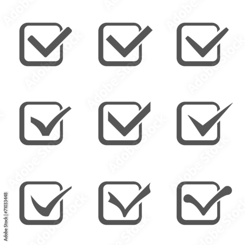 Set Different grey and white vector check marks in boxes