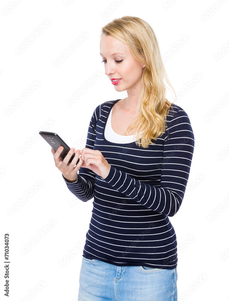 Woman read the message on phone Woman read the message on phone
