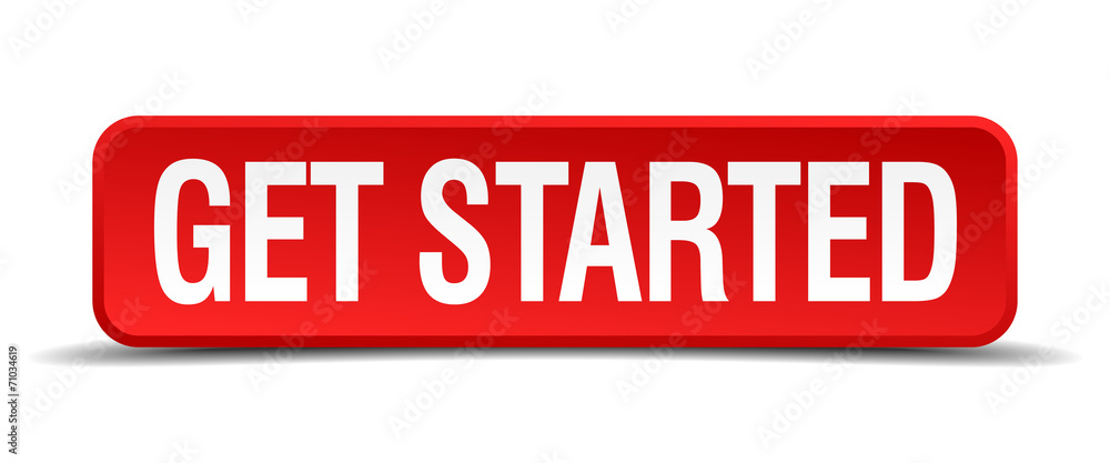 get started red 3d square button on white background get started red 3d square button on white background