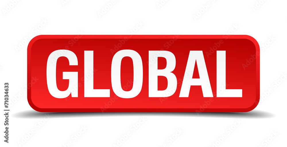 Global red 3d square button on white background Global red 3d square button on white background