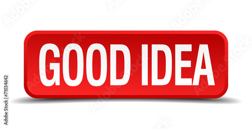 Good idea red 3d square button on white background
