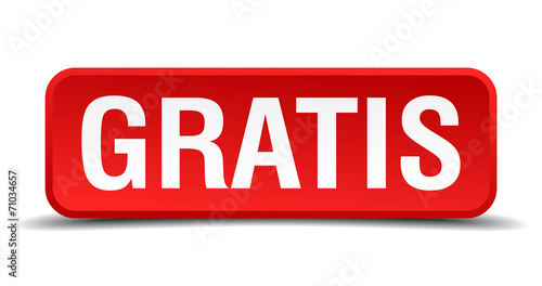 Gratis red 3d square button on white background
