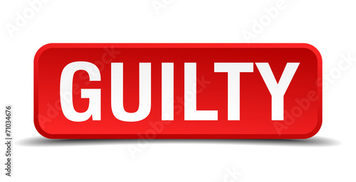 Guilty red 3d square button on white background