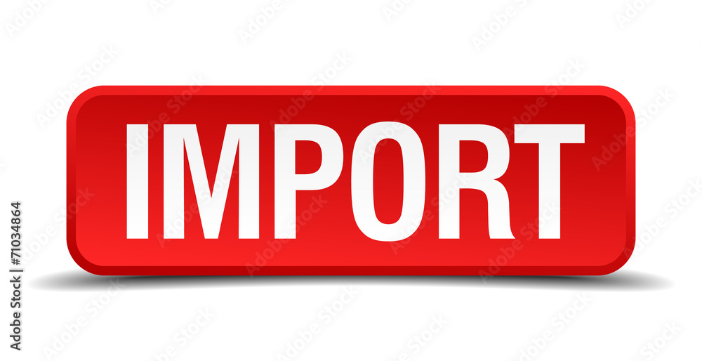 Import red 3d square button on white background Import red 3d square button on white background