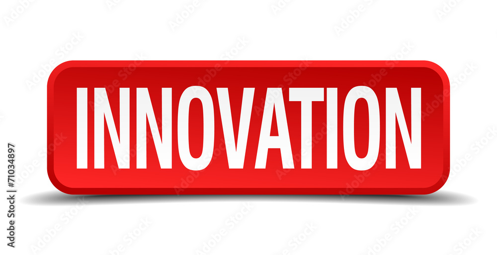 Innovation red 3d square button on white background Innovation red 3d square button on white background
