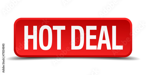 Hot deal red 3d square button on white background