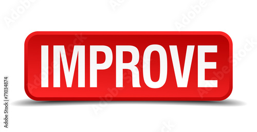 Improve red 3d square button on white background