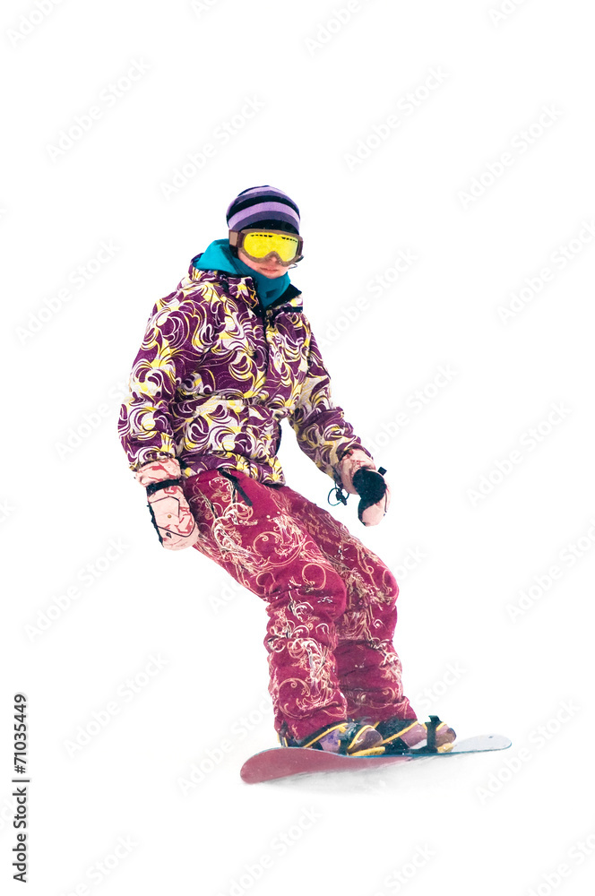Teen snowboarder isolated on white background Teen snowboarder isolated on white background