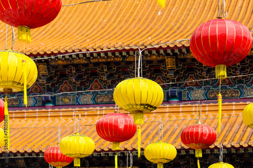 Paper lanterns in in Wong Tai Sin Temple in Hong Kong