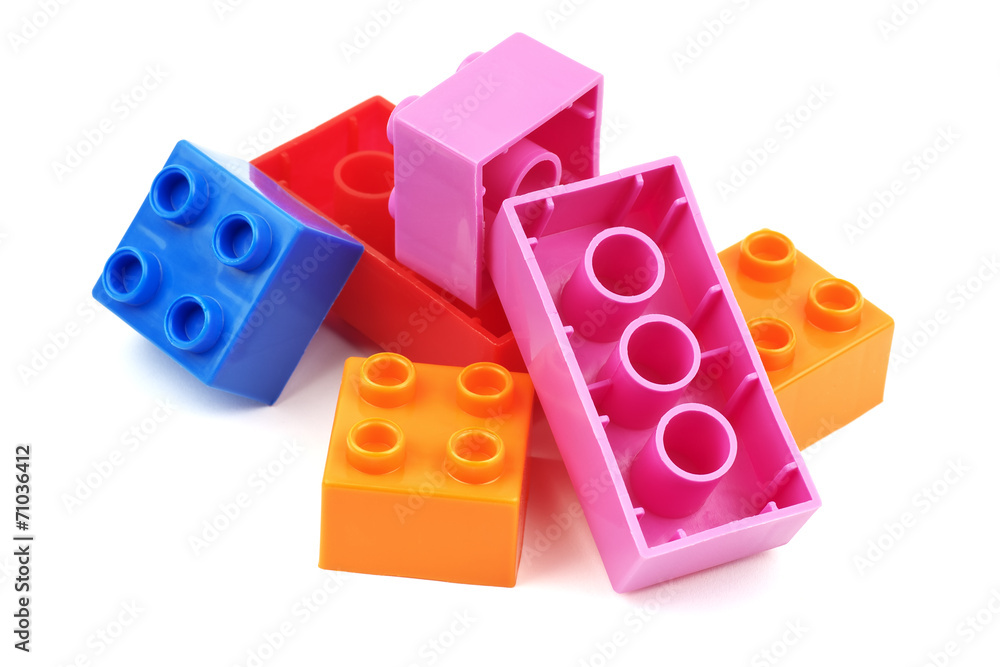 Toy colorful plastic blocks isolated on white background Toy colorful plastic blocks isolated on white background