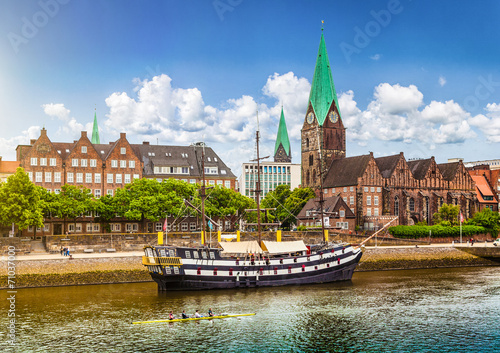 Historic town of Bremen with Weser river, Germany photo