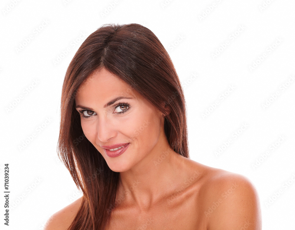 Latin woman for beauty headshot looking at camera Latin woman for beauty headshot looking at camera