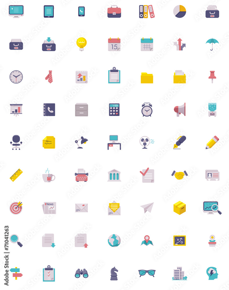 Flat business and office icon set Flat business and office icon set