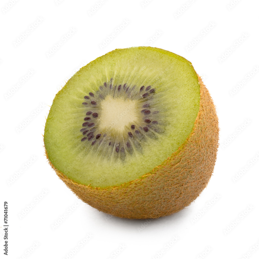 Half of fresh green natural kiwi isolated on white