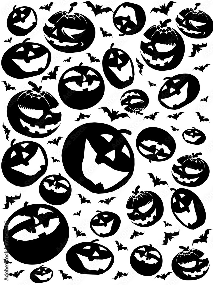 Fototapeta premium halloween silhouettes, bats and pumpkins isolated on white