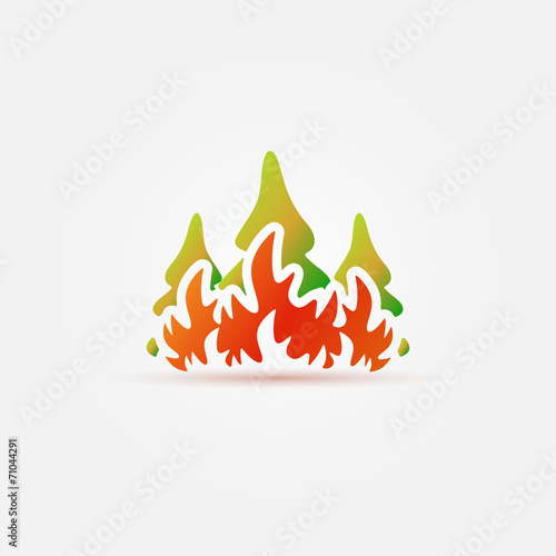 Burning forest trees in fire flames vector icon