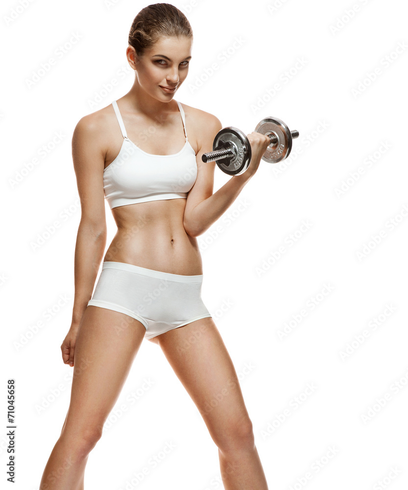 Fototapeta premium Fit girl with dumbbell