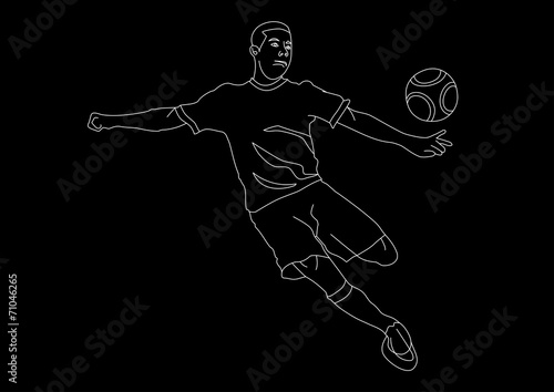 young athletic male soccer player line art