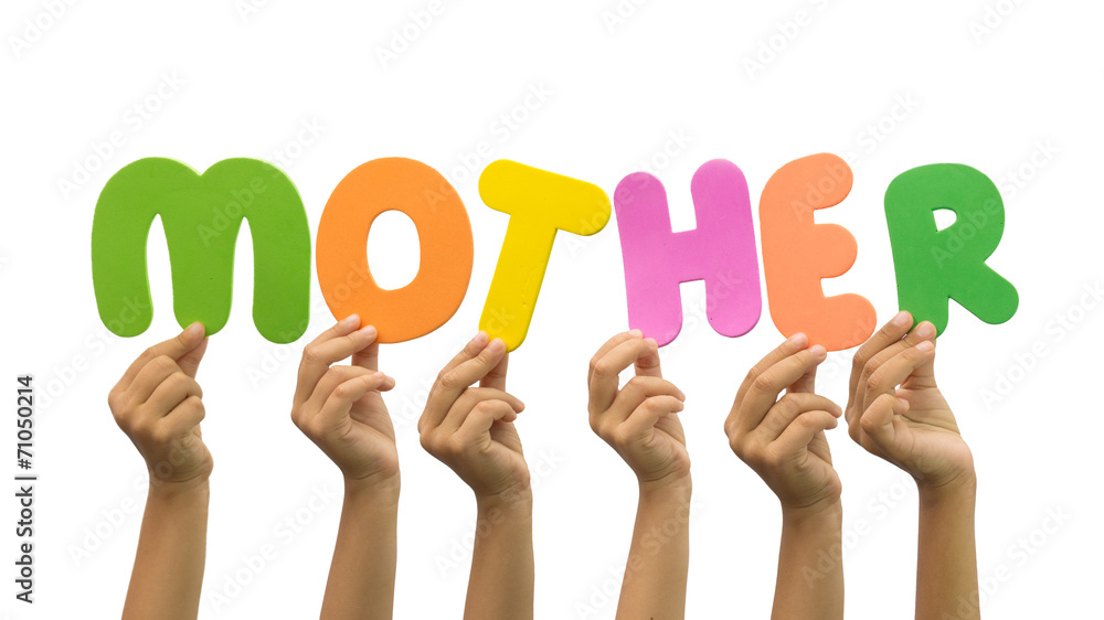 Multiple hands holding the word mother Multiple hands holding the word mother