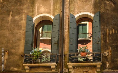 Window of typical old Venice building ,Italy.