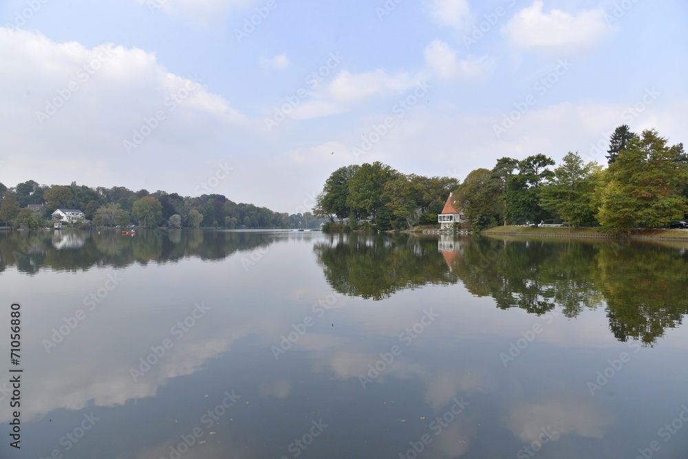Obraz premium Le lac de Genval sous un ciel de brume