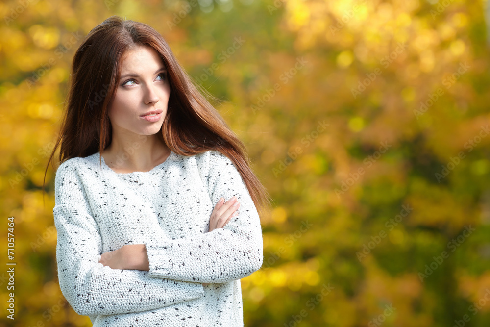 Beautiful autumn woman in golden park Beautiful autumn woman in golden park