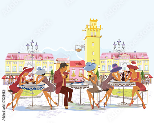 Series of street views with people