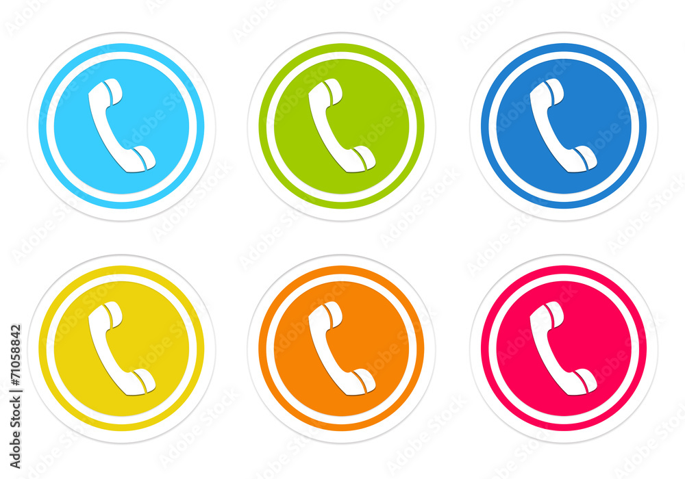 Set of rounded colorful icons with phone symbol Set of rounded colorful icons with phone symbol